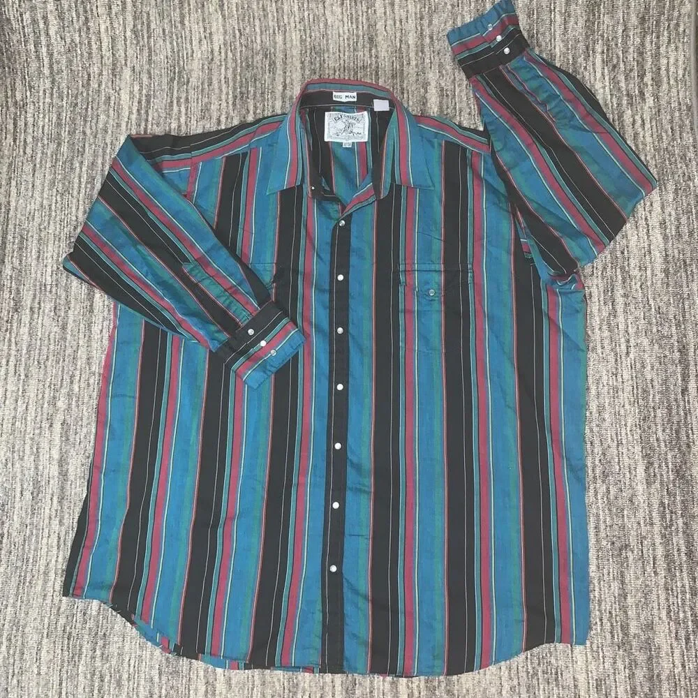 Ely Vintage Teal Stripe Pearl Snap Shirt - Men - Picture 1 of 6